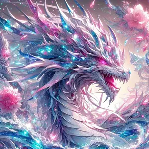 5D DIY Full Diamond Round Drill Painting - Diamond Painting Kit Dragon Flower Mosaic Canvas DIY Wall Art, Home Wall Decoration