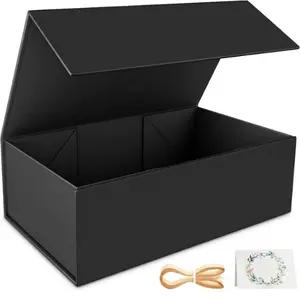 Magnetic Black Gift Box with Lid – Luxury Collapsible Gift Packaging Box for Wedding, Birthday, Christmas & Groomsman Gifts