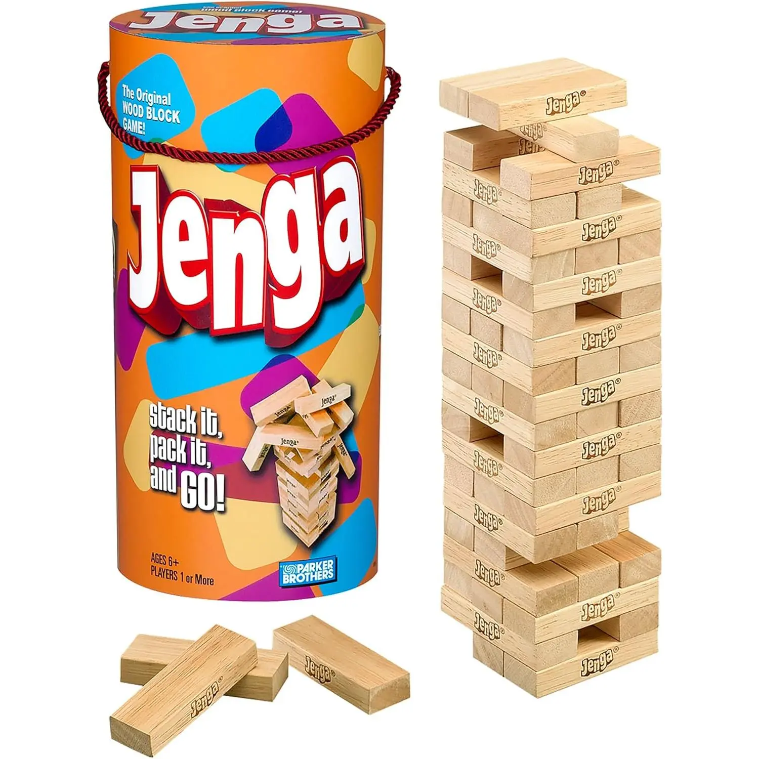 Jenga Wooden Stacking Tower Game, Classic Tumbling Block Game for Kids and Families, Fun Party Game for Ages 6+, Skill-Based Stacking and Balance Gameplay, Family Game Nights, Parties, Playdates, and Stocking Stuffers