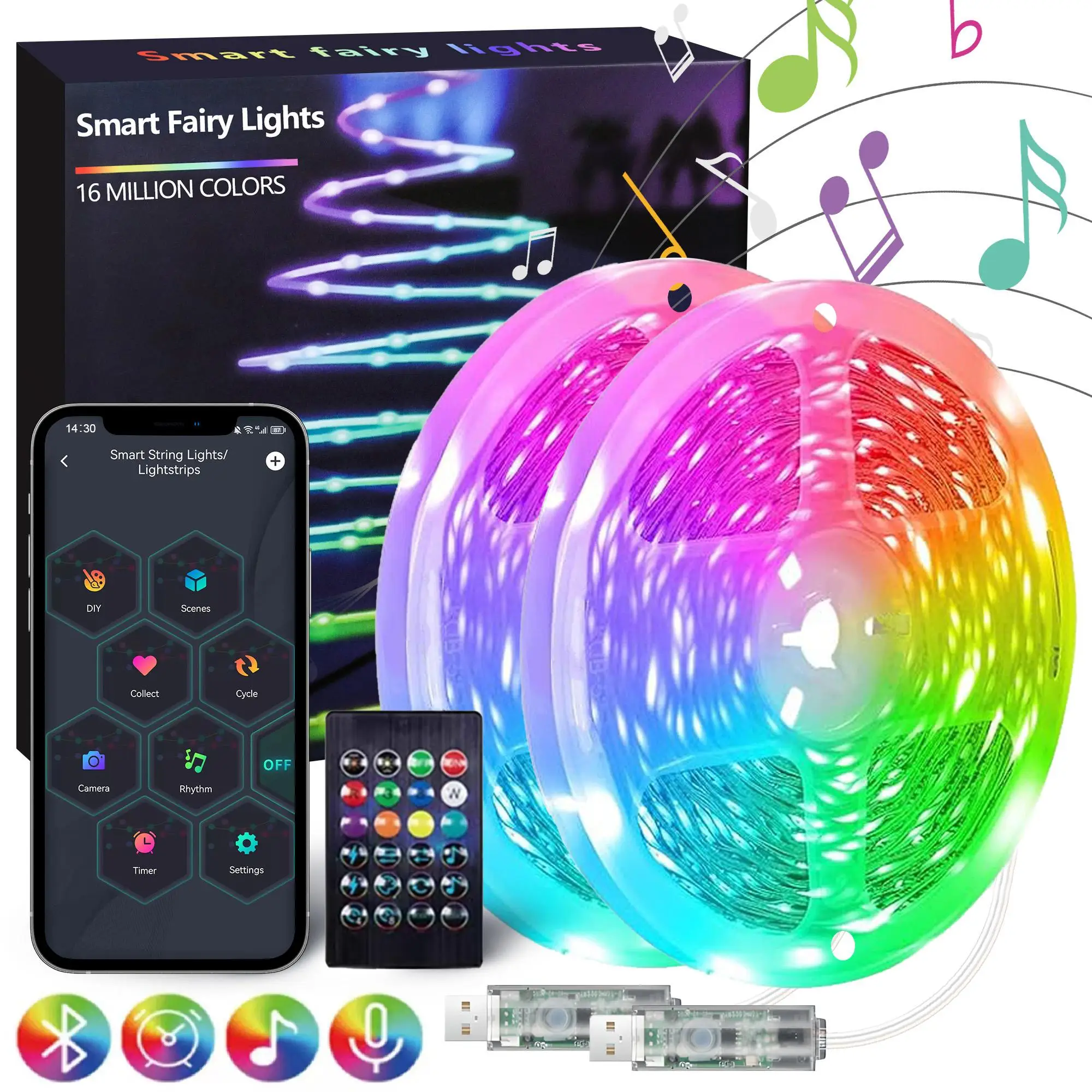 RGB Color Changing LED Light Strip with Remote Control, USB Powered Music Sync LED Light Strip, LED Lights for Bedroom, Room Decor