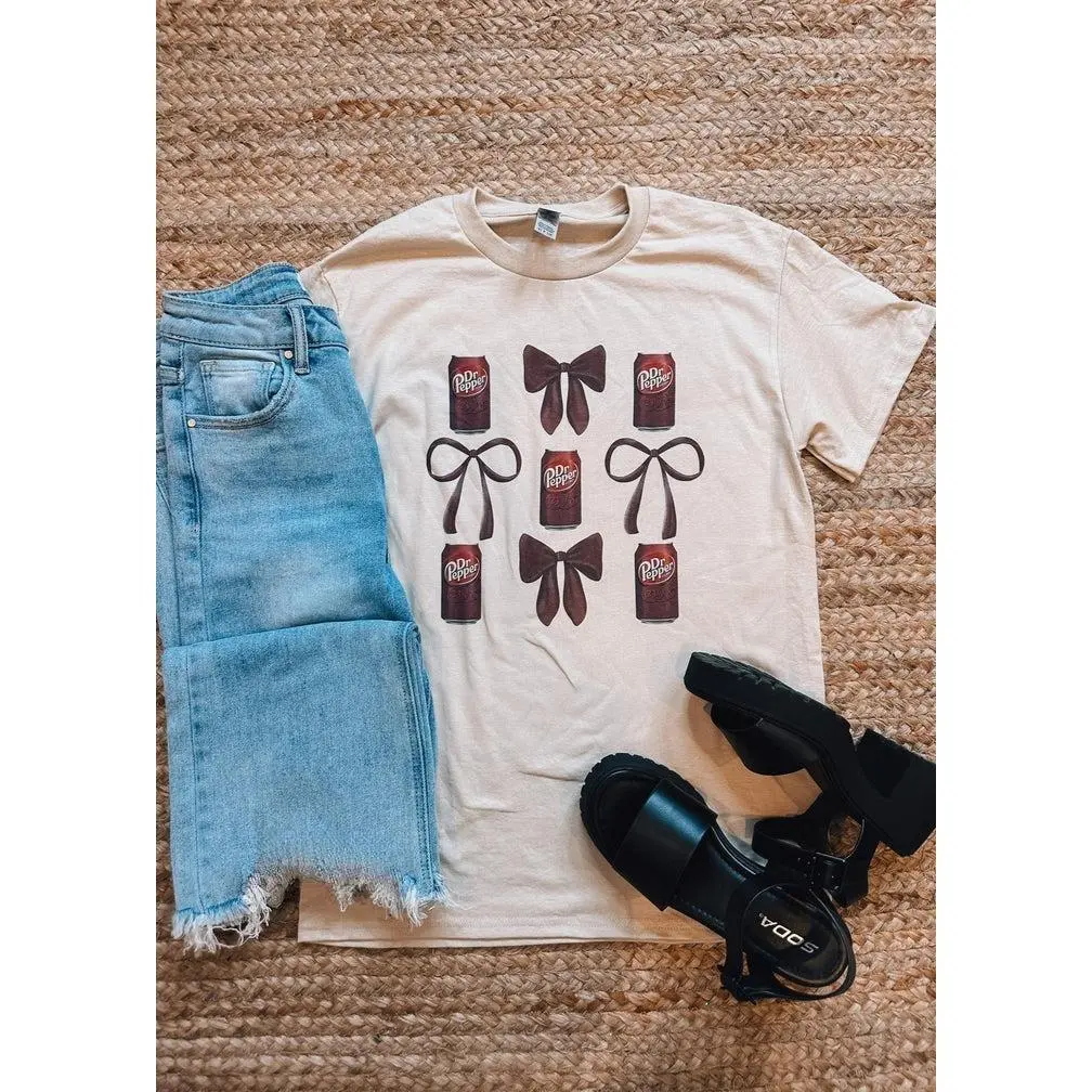 Dr Pepper Bow Grid Graphic Tee (S-2XL) Top T-Shirt Tshirt Womenswear Love Maroon