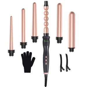 Curling Iron 6-In-1 Curling Wand Set With LED Temperature Adjustment