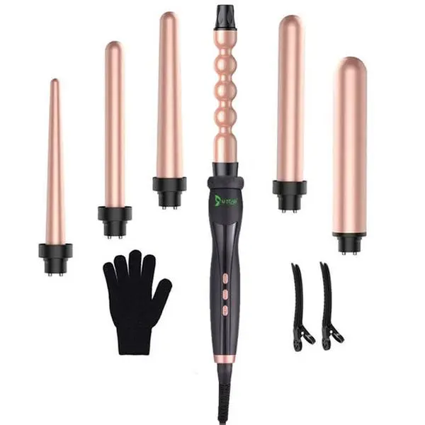 Curling Iron 6-In-1 Curling Wand Set With LED Temperature Adjustment