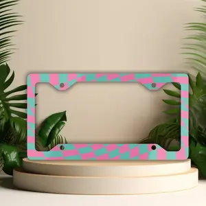 Checkered License Plate Frame Y2K Car Accessories Retro License Plate Covers Pink & Blue Vanity Car Tag Holder for Women Gifts for Teens