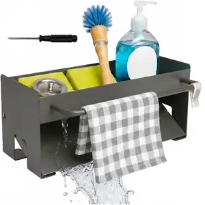 【Mother's Day Gift】Durable Rustproof Kitchen Drain Rack - Small Countertop Sink Organizer with Dishcloth Hanger, Fits Hand Soap Dispensers, Sponges, Cleaning Supplies