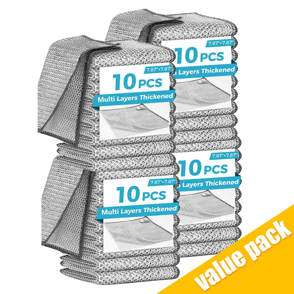 Multipurpose Stainless Steel Wire Cleaning Cloths 10/20/40 Counts, Anti-Scratch Silver Dish Scrub Pads, Removable Washable Dishwashing Rags for Cookware, Sink & Household Kitchen Cleaning