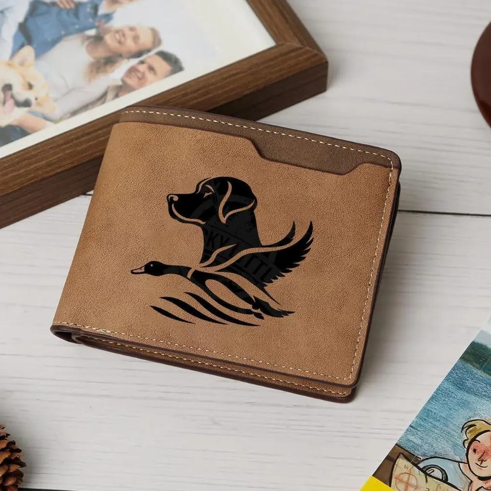 Duck Hunting Dog Engraved Wallet, Mens Bifold Wallet, Waterfowl Hunter Gift For Him, Outdoorsman Gift