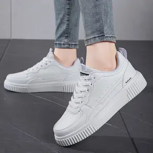 Women’s Walking Shoes Trendy All-White Chunky Sole Sneakers Comfortable Low-Top Casual Indoor Outdoor Shoes for Daily Wear