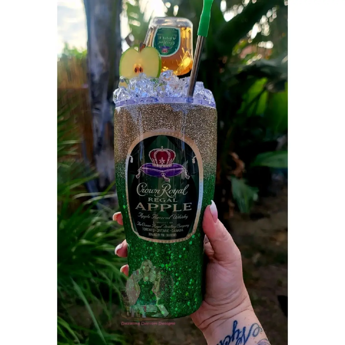 Crown Royal Green Apple Ombre Glitter 30oz Tumbler
