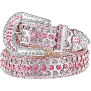 Studded Rhinestone Belt for Women Men - Y2K Style Cowgirl Bling Western Belt for Festivals and Gifts