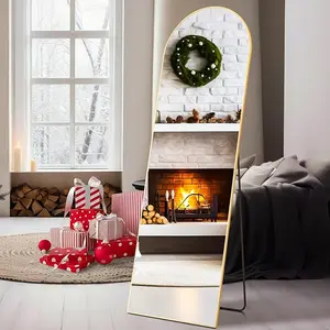 Arched Full Length Mirror 59"x16" Full Body Floor Mirror Standing Hanging or Leaning Wall, Arch Wall Mirror with Stand Aluminum Alloy Thin Frame for Bedroom Cloakroom Living Room,Gold Shiny Durable Decor Glass