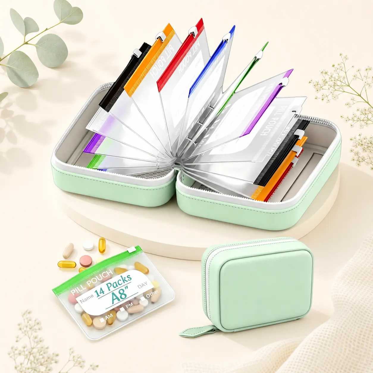 A8 Waterproof Pill Pouch Set, Large Weekly Pill Organizer with 14 Color-Coded Medicine Pouches, Reusable Travel Medicine Organizer, Zippered Pill Storage for Fish Oils, Vitamins, dealsforyou, summerwins