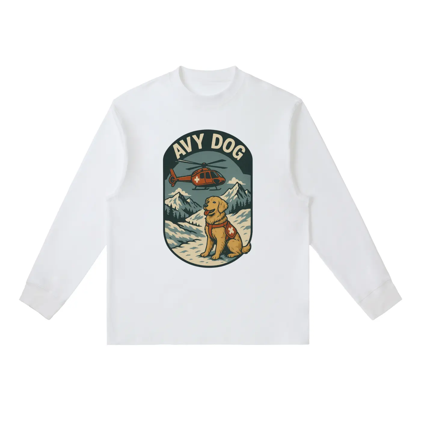 Avy Dog – Vintage Alpine Rescue Long-Sleeve Crew Tee
