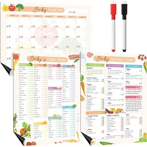 3 Pcs Baby's First Food Tracker Magnet Weaning Chart 11"x14" Baby Food Log Checklist Daily Meal Planner Journal with 2 Dry-Erase Markers 6 to 12 Months Newborn Fridge Recipes List Essentials