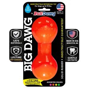 Ruff Dawg Big Dawg  - Durable Chew Toy for Dogs - Solid Rubber Barbell-Shaped Bone - Neon Colors - Made in USA - Dishwasher Safe - BPA & Latex Free