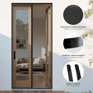 Smartor Magnetic Screen Door Magnetic Closure Fits 36"x82" Doors |Polyester - Retractable Screen Door Mesh| Self Sealing|Hands Free |Keeps Bugs Out|Pet and Kid Friendly-38 Inch x 82 Inch