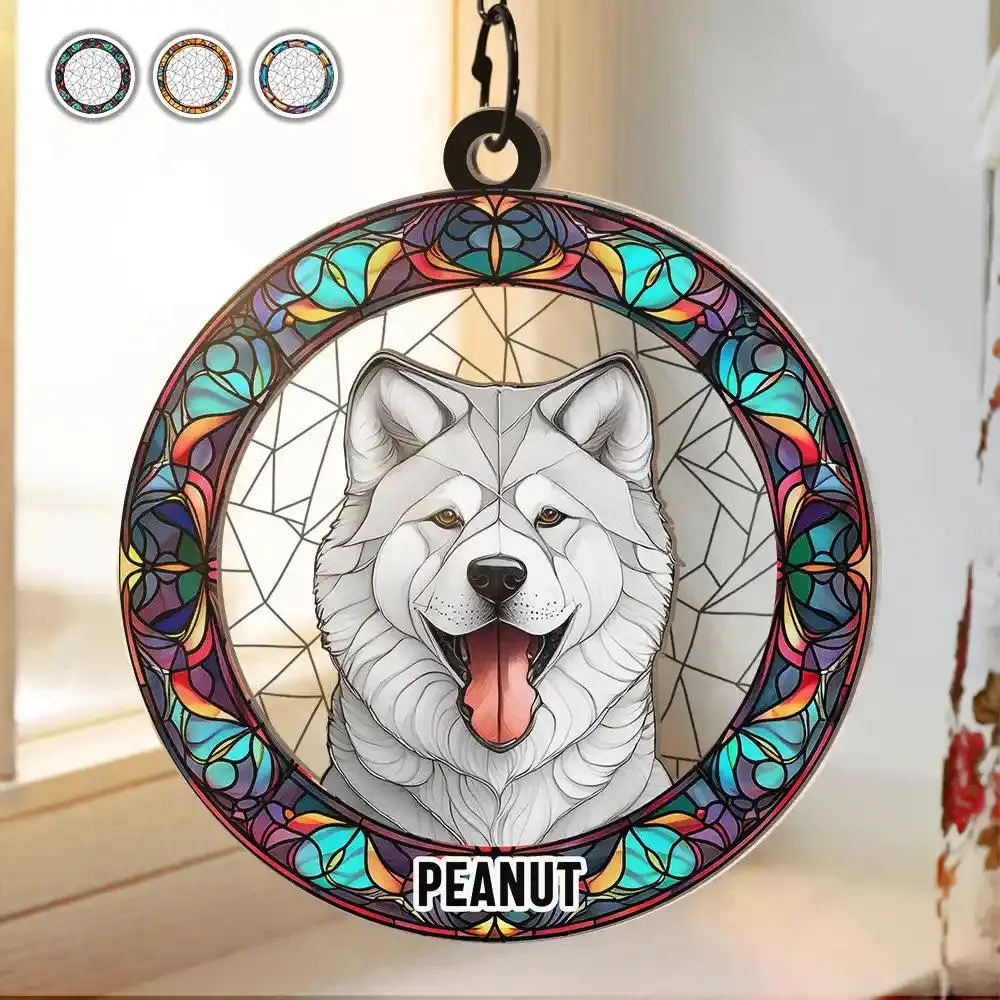 [Made in US] Stained Glass Dog Cat Portrait - Personalized Window Hanging Suncatcher Ornament