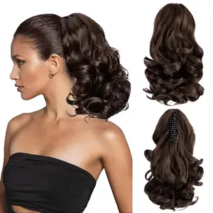 12" Synthetic Fiber Natural Textured Curly Ponytail Extension Classic Loose Wavy Claw Clip Hairpiece for Women  hair extensions clip in