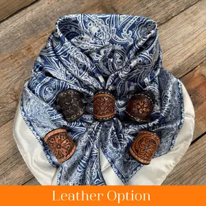 35X35" Blue & White Paisley Wild Rag / Scarf WR3403 - Tooled Leather Wild Rag Slides - Assorted