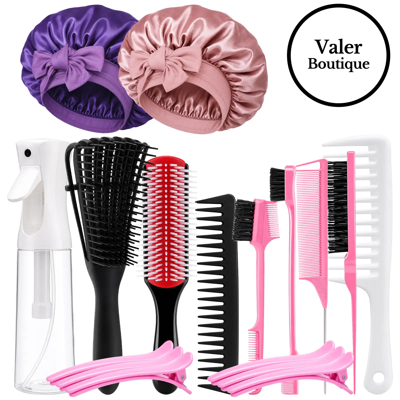 17 Counts Hair Brush Set for Women Men Kids Detangler Brush Wide Tooth Comb Nylon Bristle 9-Row Brush Satin Bonnet Styling Tools Purple Love At First Find Detangling Hairbrush Anti Static Hairbrush
