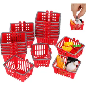 20 pcs mini Shopping Baskets: mini red Plastic Shopping carts Grocery Baskets with Handles for Kids Party Favors Dool House Ornament, Red