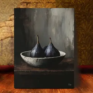 1pc Elegant Fig Canvas Painting, 30x40cm, Deeply Sad Fruit Print, Comes with Rustic Wooden Frame, Ready to Hang - Perfect for Bedroom and Living Room Decoration, Fruit Decor