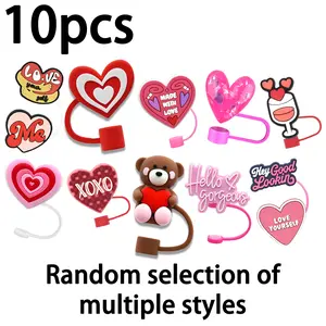Valentine's Day Straw Covers Set, Reusable 10mm Straws Caps, Random Styles & Patterns, Perfect Gift for Lovers, Romantic, Drinkware Accessories