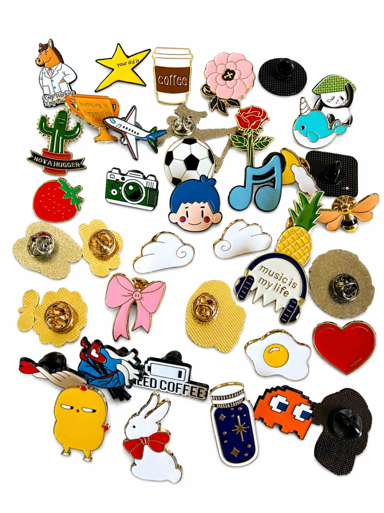 40Pcs Random Brooches Mix Pack, Brooch Set, Enamel Lapel Pins, Alloy Pins and Badges, Flower Brooch Pin, Animal Fruit Vegetable Cartoon Letter Patterns, Cute Elegant Casual Design