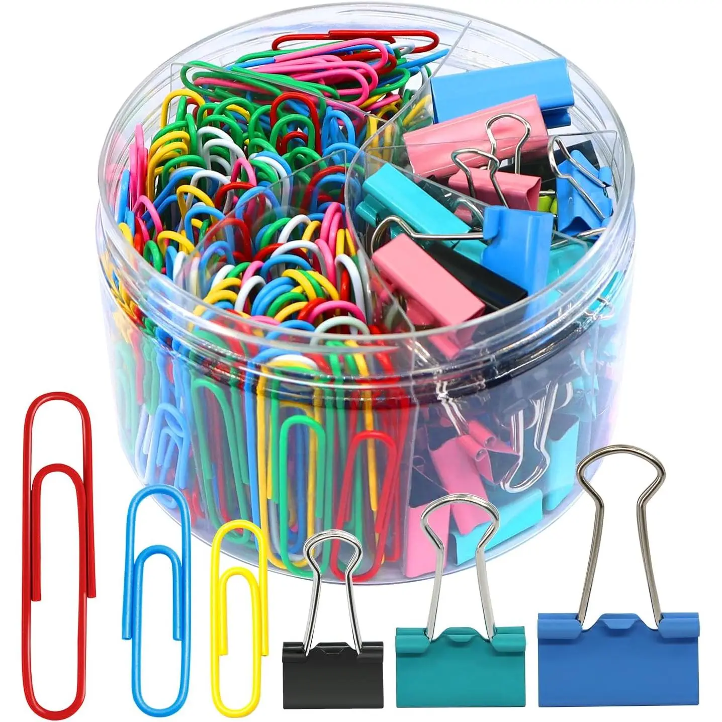 Colored Paper Clips & Binder Clips Set (340 Count, Assorted 0.6-2 Inches Sizes) - Vinyl Coated Tempered Steel & Plastic, Durable, Rust Resistant, with Plastic Containers, for Office, Daily Use, Durability, School