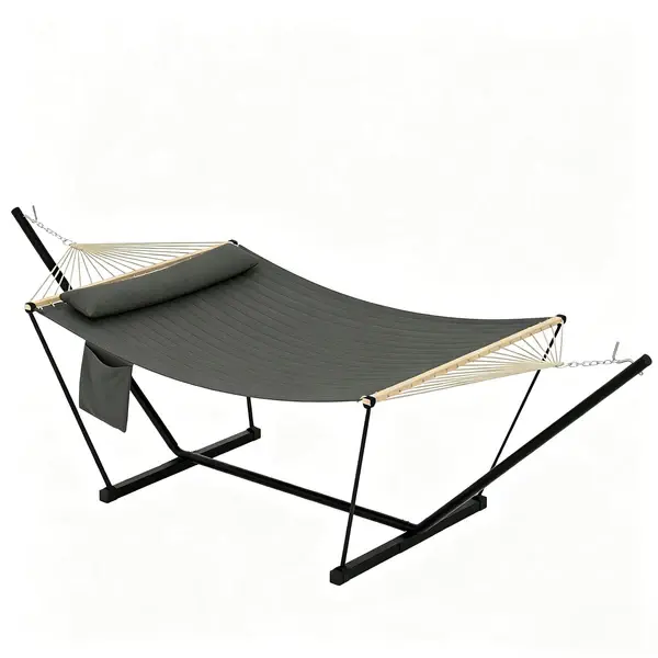 [FLASH SALE] Garvee 2-Person Double Hammock with Adjustable Steel Stand, Dark Gray Portable Patio Hammock for Garden, Beach & Backyard