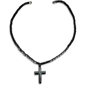 Magnetic Hematite Obsidian Necklace for Women Men Magnet Therapy Jewelry, Healing Energy Pain Relief Anti Swelling, Nature Magnet Stone Cross Pendant Necklace