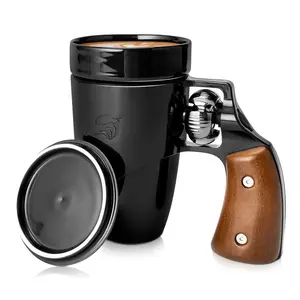 Glass Cool Revolver Ceramic Mug with Wooden Handle 16 Ounce Drinking Tumbler, Easy to Clean, Coffee Mug Cookware Insulation Cup