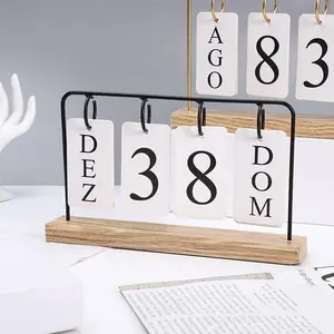 Wooden Base Desk Calendar, 1 Count Creative DIY Desktop Calendar, Doodle Typography Calendar, Desk Decoration for Home Office, Gift for Friend & Family