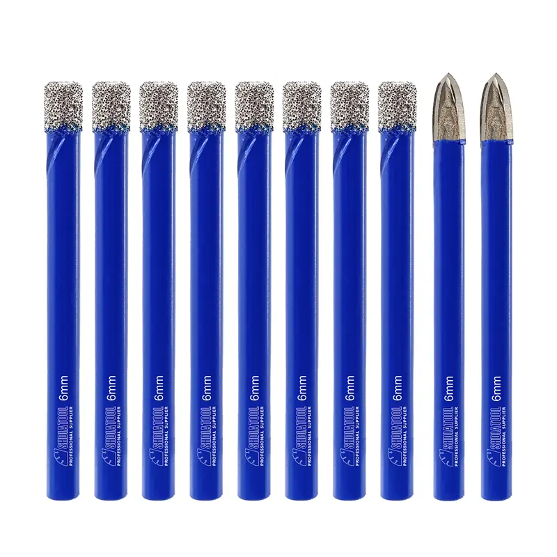 SHDIATOOL 10-Piece Diamond Drill Bits 1/4-inch x8pcs,with Carbide Tip Drill 6mmx2,Core Bits with Round Shank Hole Saw Cutter for Porcelain Tile Marble Ceramic Granite,Dry Wetting Drilling (Pack of 10)