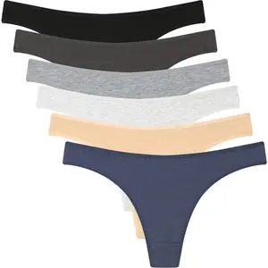 6 Pack Women's Thongs Cotton Breathable Panties Bikini Underwear Stretchable Fit Basic