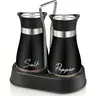 4 oz Durable Modern Farmhouse Salt and Pepper Shakers Set, Stainless Steel-Tempered Glass with Electroplated Handle, Lid & Non-Slip Holder, Reusable Kitchen Gadgets for Table, RV Use