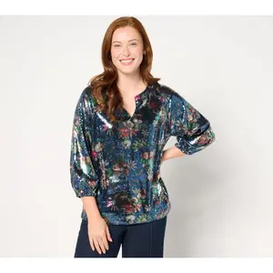 nicole by Nicole Miller Sequin 3/4-Balloon Sleeve Top