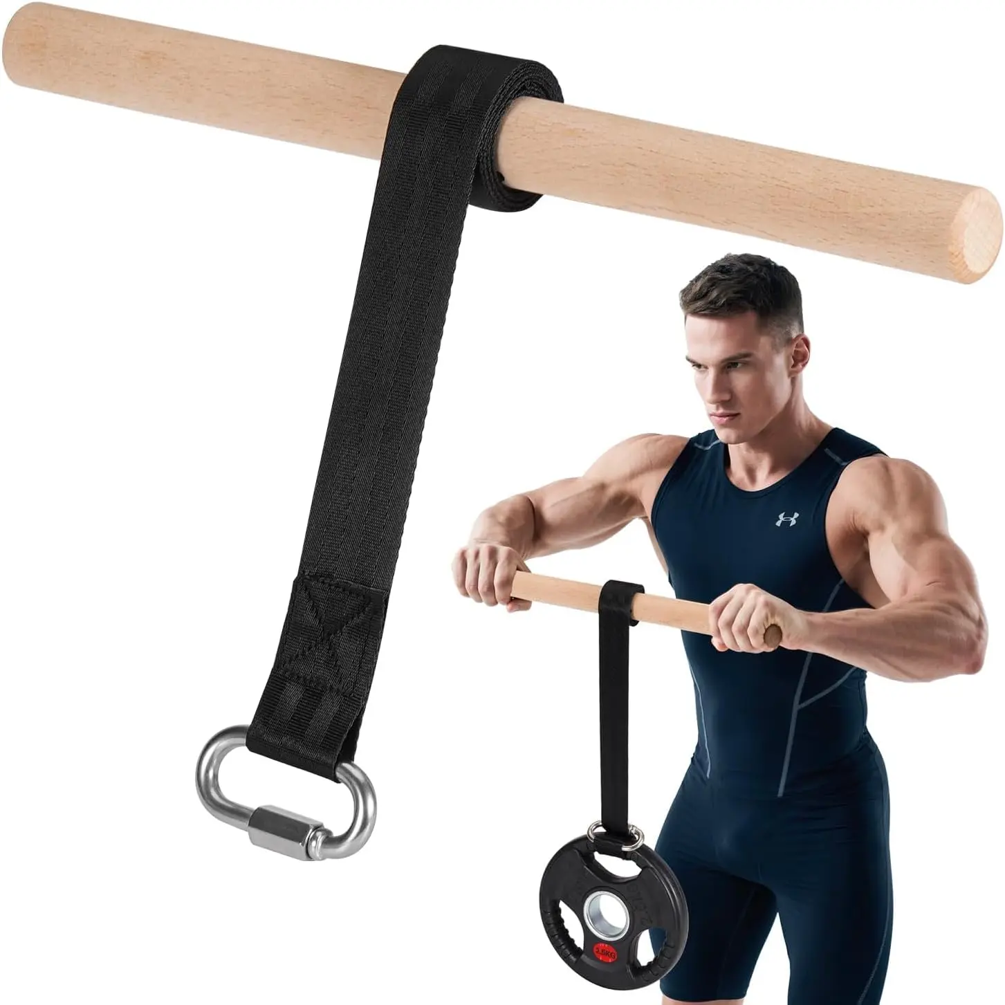 Forearm Strengthener & Wrist Roller, Beech Wood Forearm Exerciser with Nylon Webbing Strap and 304 Stainless Steel Quick Links, Wrist & Grip Strength Training Equipment