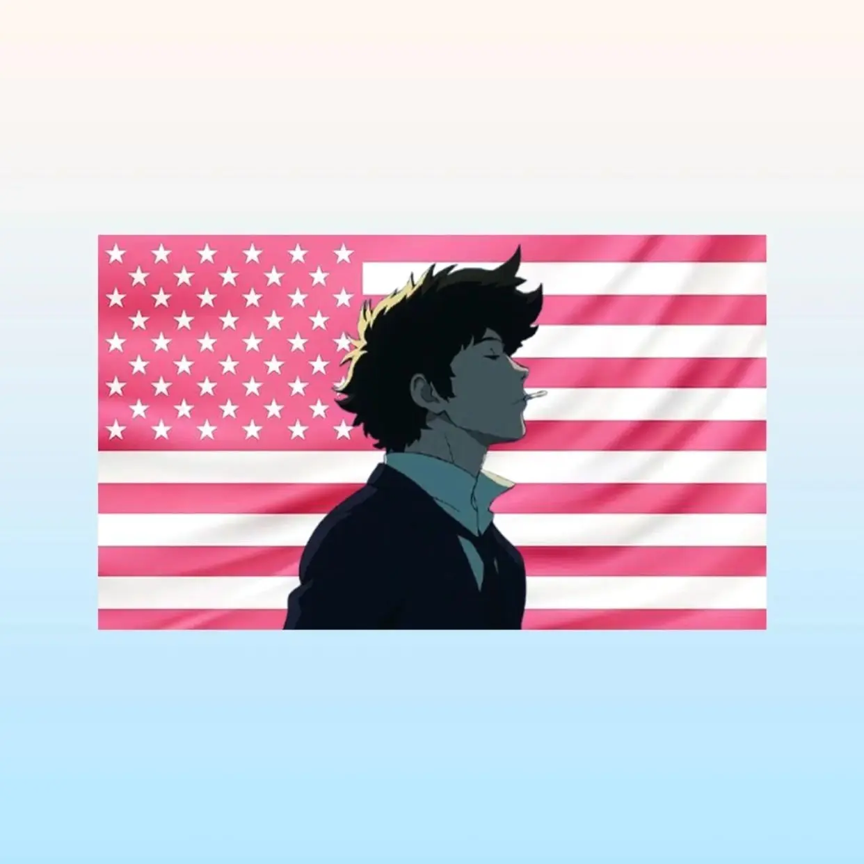 Cowboy Bebop Pink American Flag Tapestry – Anime Wall Art Decor | Retro Space Cowboy Flag | Aesthetic Manga Room Decor Gift