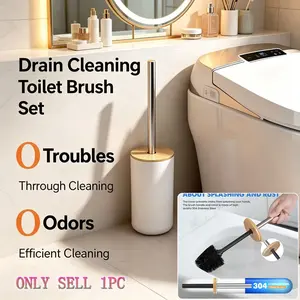 Modern Luxury Toilet Cleaning Brush Set, Cylindrical Covered Storage Bucket, Long Handle Design, No Dead Angles, Odor Control, Bathroom Cleanliness Tool, Toilet Brush And Holder Set