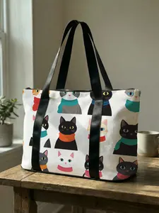 1 piece of Cat Printed Handbag, Large Capacity Travel Duffel Bag, Portable Overnight Bag, Stylish Travel Bag, Yoga Gym Bag, Portable Crossbody Bag with Shoe Storage Compartment, Travel Essentials Bag