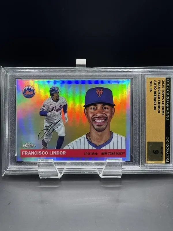 2025 Topps Chrome Baseball Card Auto Refractor #36 Francisco Lindor Mets Graded Mint 9