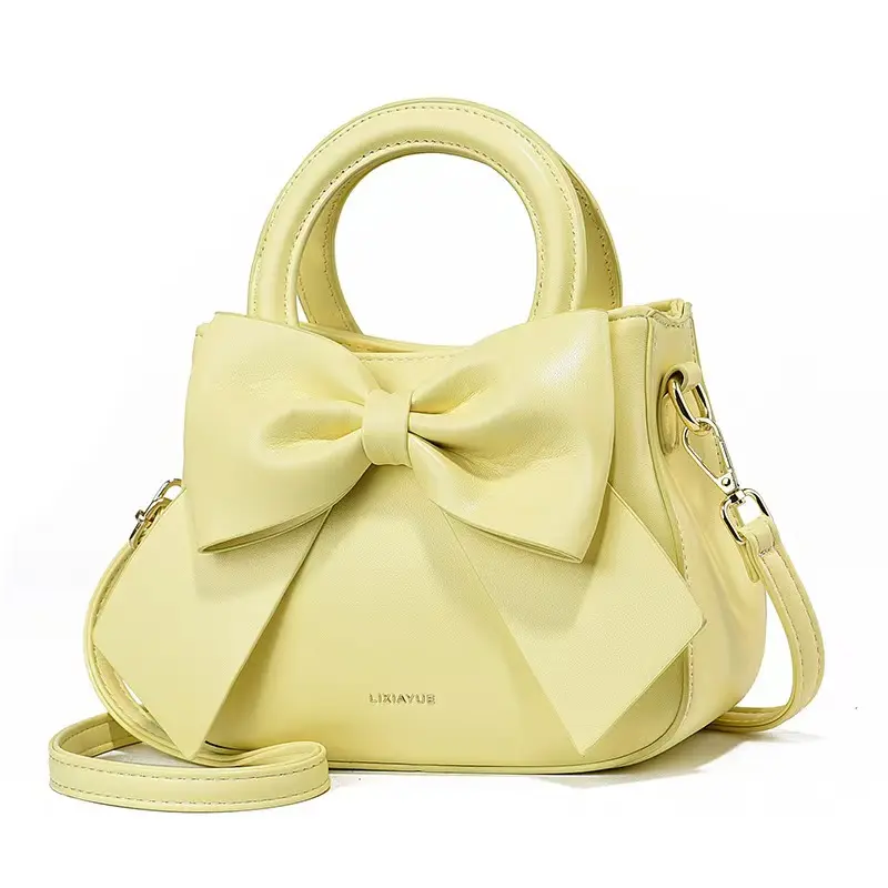 M74-Cute Yellow Bow Handbag For Women Sweet Top Handle Tote Bag Crossbody Shoulder Bag For Daily Use