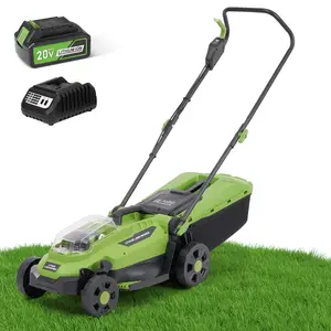 GASKY 20V 13" Cordless Lawn Mower, Electric Grass Cutter with Brushless Motor,4.0Ah Battery & Charger Included,5 Height Adjustment,Green