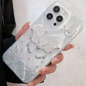 Butterfly Pattern Phone Case, 1 Count Glitter Decorative Smartphone Protector Phone Protective Cover, Phone Accessory Compatible with iPhone 6 7 8 X XR XS 11 12 13 14 15 Series