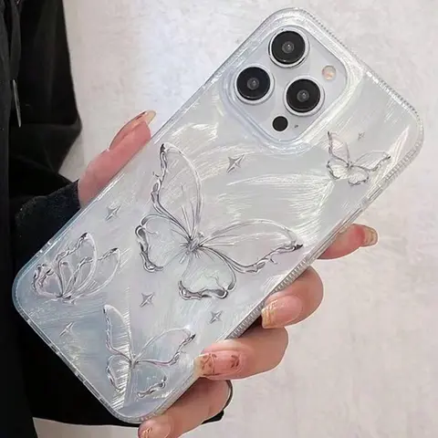 Butterfly Pattern Phone Case, 1 Count Glitter Decorative Smartphone Protector Phone Protective Cover, Phone Accessory Compatible with iPhone 6 7 8 X XR XS 11 12 13 14 15 Series