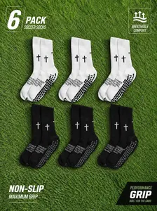 6 Pairs of Unisex Non-Slip Soccer Men's Socks - Mid-Calf, Non-Slip, Sweat-Wicking, Durable, Terry Cloth Sole, Suitable for Soccer, Cycling, Rock Climbing, and Running. Sizes 8-12. Breathable,  Multi-Functional Running Socks with Cross Pattern Football