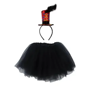 Ringmaster Costume Set for Adults & Plus Size – Black Tutu Skirt & Black Mini Top Hat Headband – Circus Greatest Showman Outfit