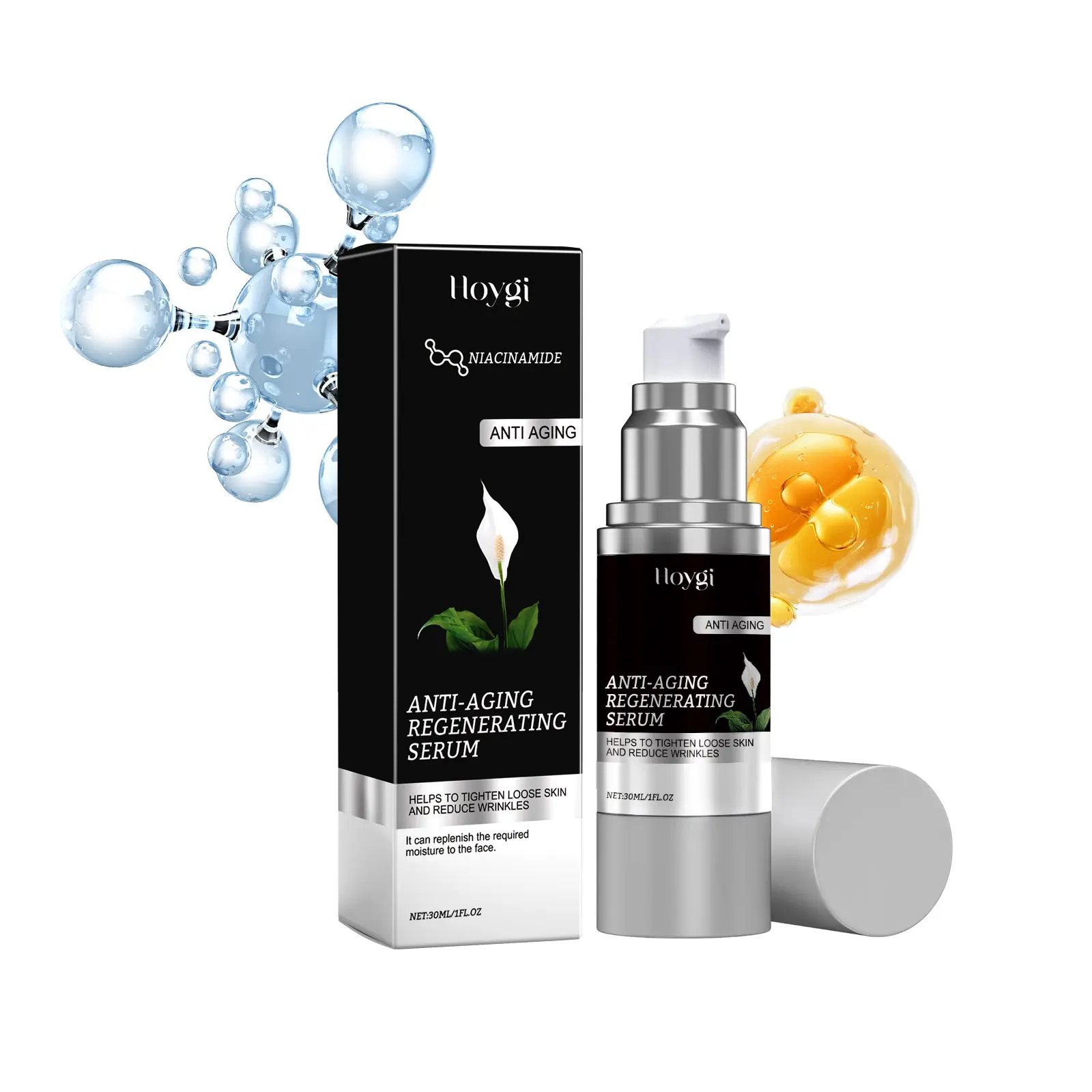 Niacinamide Anti-Aging Regenerating Serum 30ml, Deep Hydrating Facial Essence to Tighten Loose Skin & Reduce Fine Lines, Anti-Wrinkle Moisturizing Face Serum for All Skin Types