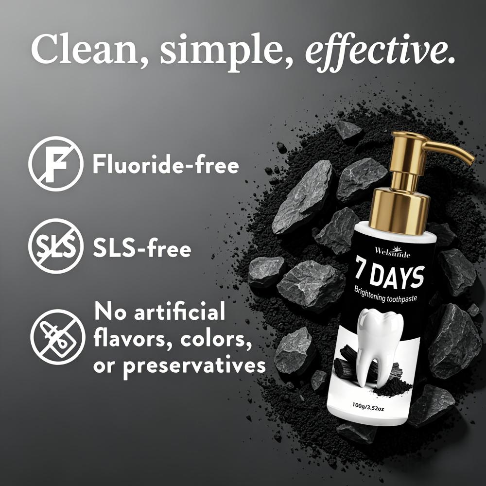Welsunde 7 Days Brightening Activated Charcoal & Niacinamide Toothpaste, Probiotic Non-Fluoride Press-Type 100g Paste for Deep Stain Removal & Fresh Breath